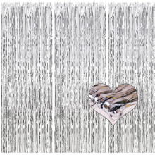 BOFYTR Foil Fringe Curtain, 3 Pack Silver Metallic Tinsel Curtain Birthday Decorations, Foil Curtain for Birthday Graduation Wedding Engagement Bridal