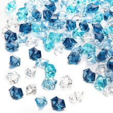 Decorative Acrylic Ice Crystals, Mix-Blue and Clear, 200 Pieces Clear Acrylic Crystal Chunks, 11 * 14 mm Geometric Shapes Fake Acrylic Ice Rocks for
