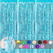 COSORO 3-Pack Light Blue Metallic Tinsel Curtains - 2m Laser Fringe Wall Curtain with Shimmer Tassel Backdrop for Boys Birthday Frozen Party