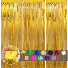 COSORO 3pcs Tinsel Curtain Gold Glitter Foil Door Party Backdrop, 3.2ftx6.5ft Foil Fringe Streamers Shimmer Decorations for Birthday New Year Eve