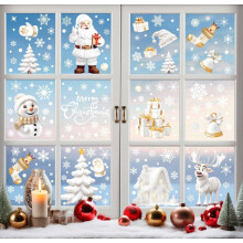 Christmas Window Stickers,190pcs 3D Stereo Sticker Christmas Snowflake Stickers,9 Sheet Double Sided PVC Static Snowflake Window Stickers for Xmas