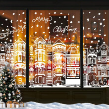 JOLCEEY 4 Sheets Christmas Window Stickers, 15 x 27 Inch Christmas Window Clings Decals Xmas Double-Side Winter Town Clings Decorations for Christmas