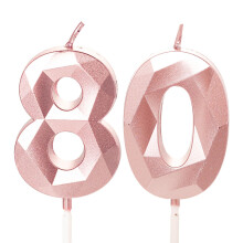 80th Birthday Candles, Rose Gold Number 80 Happy Birthday Candles, Women Cake Topper Decorations for 80 Year Old Birthday Party Wedding Anniversary