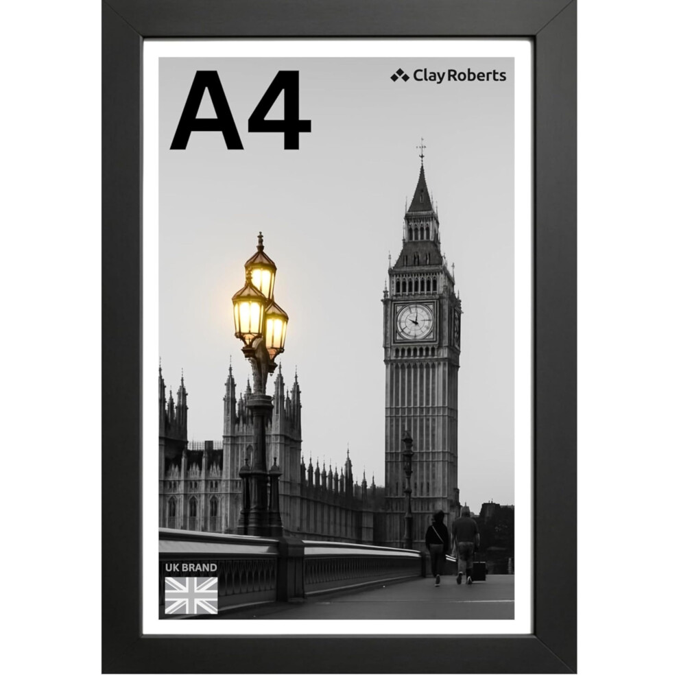 Clay Roberts A4 Photo Frame, Picture Frame, Certificate, Art Print Poster, 21Cm X 29.7Cm, Frames, A4 Photo Collage Gallery Display Black 5051225319854