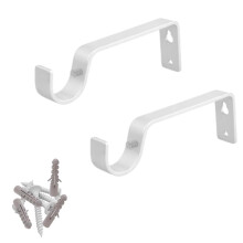 Metal Curtain Rod Brackets White Set with Screws for Poles 19mm Curtain Pole Bracket Metal Heavy Duty Rod Wall Brackets Holder Set of 2.