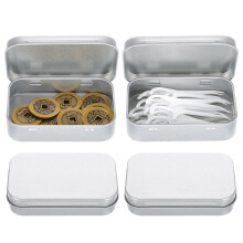 TIESOME 4 Pcs Rectangular Hinged Tins, Silver Metal Portable Storage Boxes, Durable Mini Containers with Lids For DIY, Home Organization, Coins, Gift