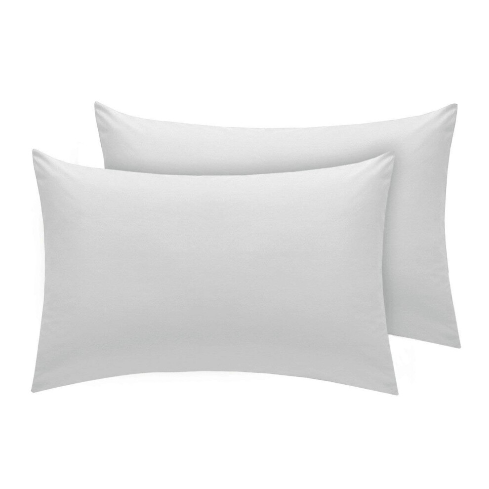 Housewife Pillow Cases 2 Pack Bedroom | Pillow Covers | Polycotton Plain Dyed Housewife Bedding Pillowcases Pair - 50x75cm (Silver)-image-OPC-PTD7RBH-NEW