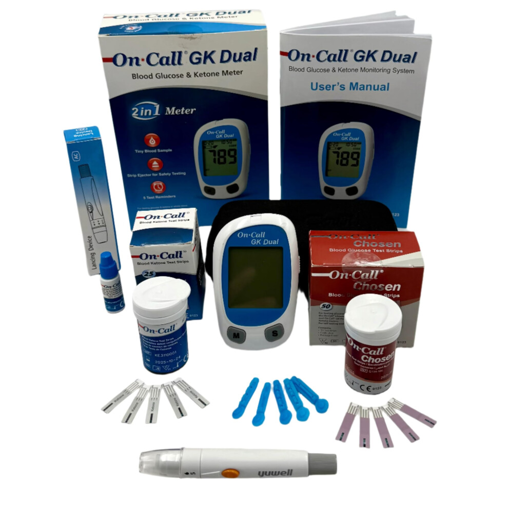 Valuemed Ketone-Gk Dual Glucose & Ketone Testing Kit (Mmol/L) For Ketosis & Diabetes Management. 25 Blood Ketone Test Strips 50 Glucose Test Strips, Meter,