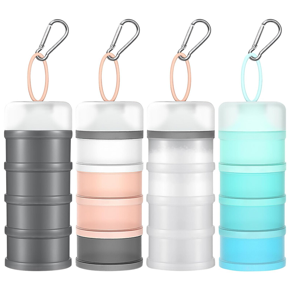 Yexexinm 4 Pcs Protein Powder Container With Funnels Stand, 4 Stackable Protein Powder Dispenser With Portable Keychain Sports Supplements Storage