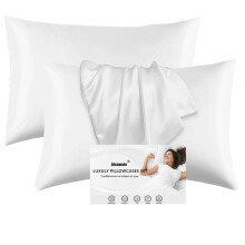 White Satin Pillowcase for Hair and Skin - Softer Than Silk Pillowcase, Pillow Cases 2 Pack with Envelope Closure, Gifts for Women, Queen & Standard