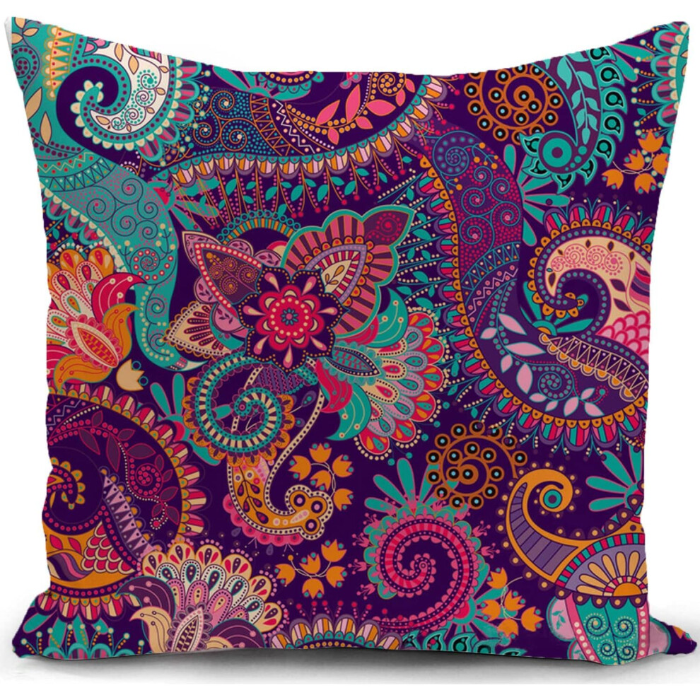 Zfengyyuan Boho Purple Bohemian Mandala Paisley Hippie Outdoor Garden Abstract Flower Home Sofa Decor 18X18 Inches