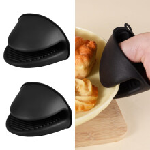 Silicone Oven Mitts Heat Resistant for Air Fryer, Thicken Mini Oven Gloves for BBQ, Cooking,Baking (Black)