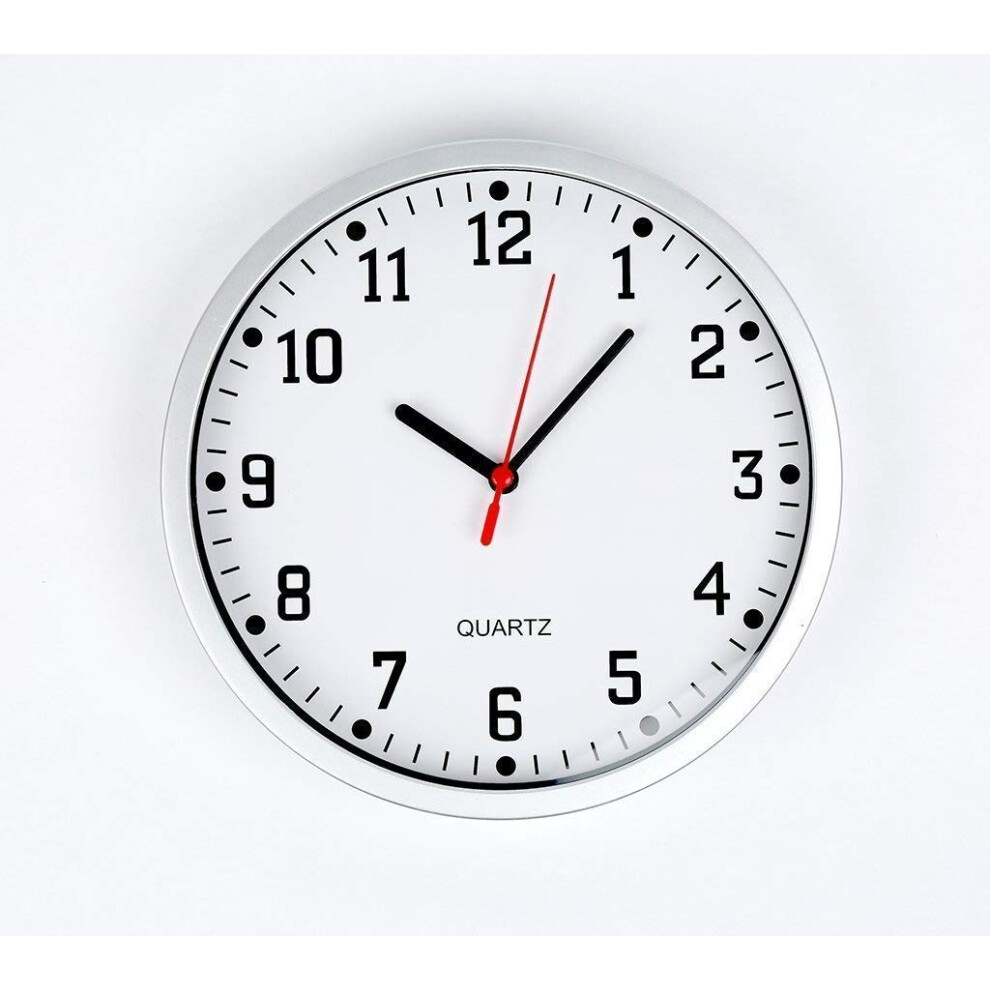 Analogue Wall Clock, Large Stylish Wall Clock With Frame & Dial, Big Easy Readable Numbers, Modern Look Round Wall Clock For Any Room In Silver/White 5051225330354