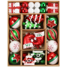 Christmas Baubles, 50 ct Red Green White Assorted Xmas Elements Ornaments, Shatterproof Decorative Hanging Ball Ornaments for Holidays Party Wedding