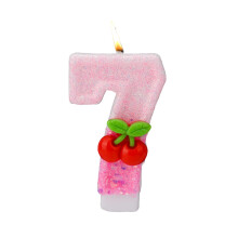 Cherry Birthday Number Candles, Cherry on Top Cake Candles with Sequins Pink Cupcake Toppers Decorations for Women Girls Anniversary Celebrations