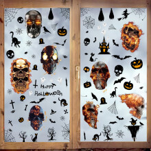 Tomario 9 Sheet Halloween Window Clings Stickers Decoration, 97Pcs Window Decal with Reusable Skeleton Skull Bat Spider Webs Scary Theme Pattern for