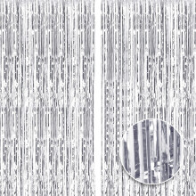 2pcs 3ft X 8.3ft Silver Tinsel Glitter Curtain?Foil Fringe Curtain Aluminum Foil Flow Silk Curtain Background Streamer Birthday Party Wedding Holiday