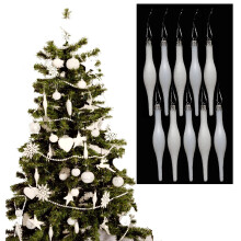 Simply Products 10 Droplet Baubles - Great Christmas Tree Decoration, Matte & Glitter Icicle Baubles (White Glitter & Matte)
