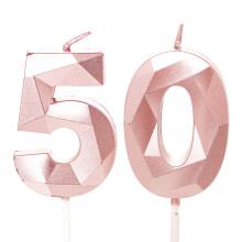 50th Birthday Candles, Rose Gold Number 50 Happy Birthday Candles, Women Cake Topper Decorations for 50 Year Old Birthday Party Wedding Anniversary