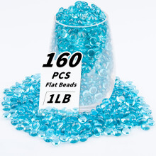 1 LB Sea Blue Flat Glass Beads, 160-180PCS Small Glass Marbles, Mini Flat Round Pebbles for Vase Filler and Floral, Fish Tank Rocks Decorative