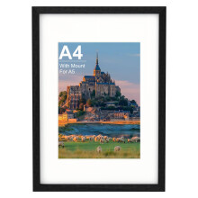 A4 Picture Frame, Wooden A4 Photo Frame 21 x 29.7 cm Inches with A5 Mount, Poster Frame for Certificates and Artwork, Wall Mount Horizontal or