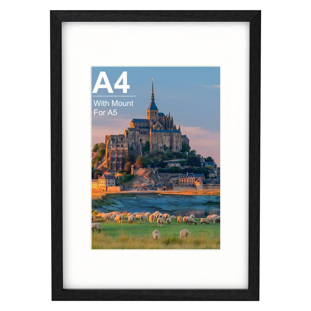 A4 Picture Frame, Wooden A4 Photo Frame 21 X 29.7 Cm Inches With A5 Mount, Poster Frame For Certificates And Artwork, Wall Mount Horizontal Or 5051225324445