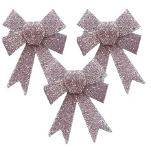 AKH? 5" x 4.5" Sparkling Christmas Glitter Tinsel Bows | Pack of 3 Xmas Bows | Tinsel Effect Christmas Bow Luxury Hanging Indoor Outdoor Christmas