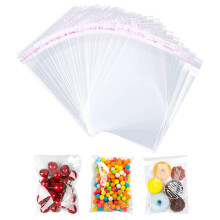LEUOSO A6 Clear Self-adhesive Bags 100 Pack, Self Sealing Cellophane Display Bags/Sealable Bags, Food Safe, Cello Bags OPP for