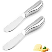 PEPAXON Small Butter Knife Spreader Cheese Knife Stainless Steel Easy Spread with Ergonomic Handle 14x2cm (Silver- pack of 2)