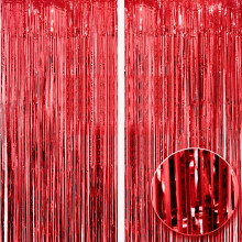 2pcs 3ft X 8.3ft Red Metallic Tinsel Curtains Aluminum Foil Flow Silk Curtain Background Streamer Birthday Party Wedding Holiday Backdrop Decoration