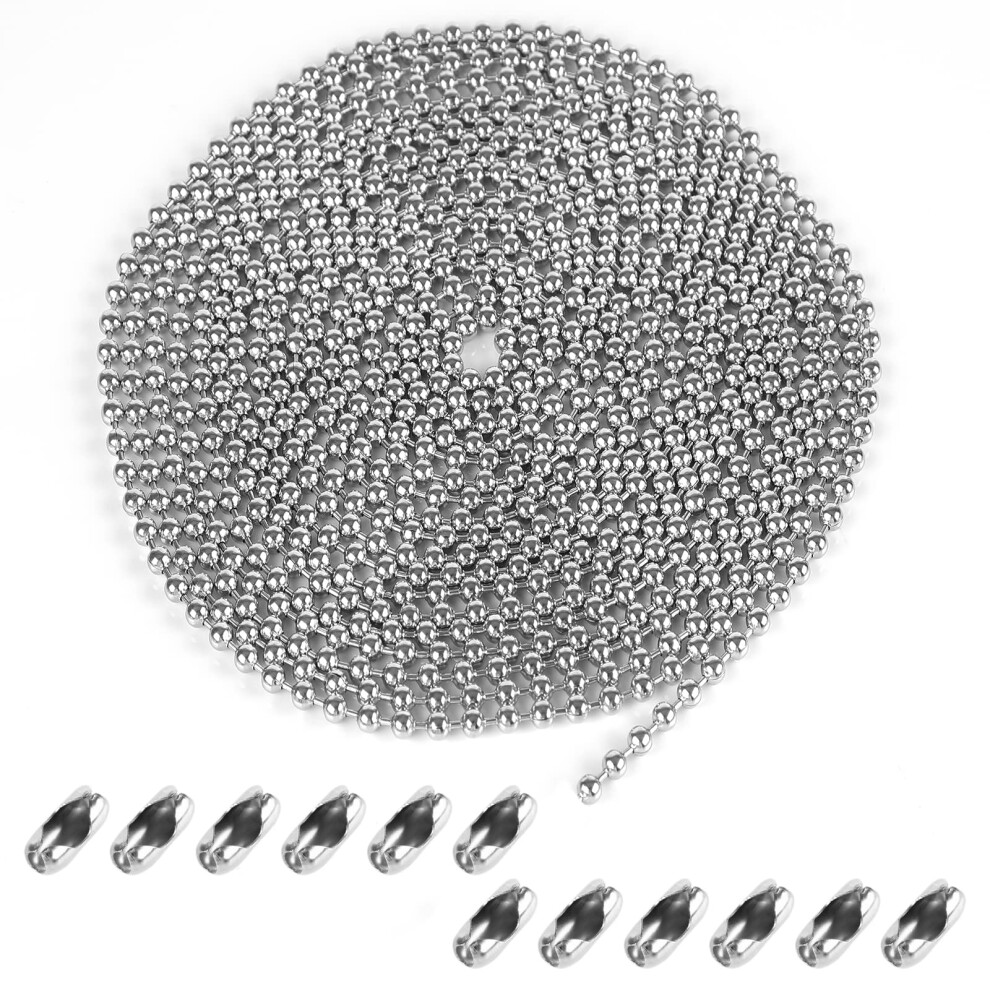 Weysoo Silver Roller Blind Chain 5 Meter/16.4 Feet, 4.5Mm Blind Beads, Rust-Proof Blind Cord Replacement, With 12Pcs Chain Connectors