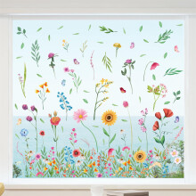 WALPLUS Flower Window Stickers for Glass Double Sided Spring Window Stickers Reusable Summer Watercolour Wildflower Meadow Window Decals for Glass 86