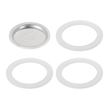 sourcing map Stovetop Espresso Maker Replacement Aluminium Coffee Pot Parts with 1pcs Filter and 3pcs Silicone Gasket Seals 49x41x5mm for 1-Cup Mocha