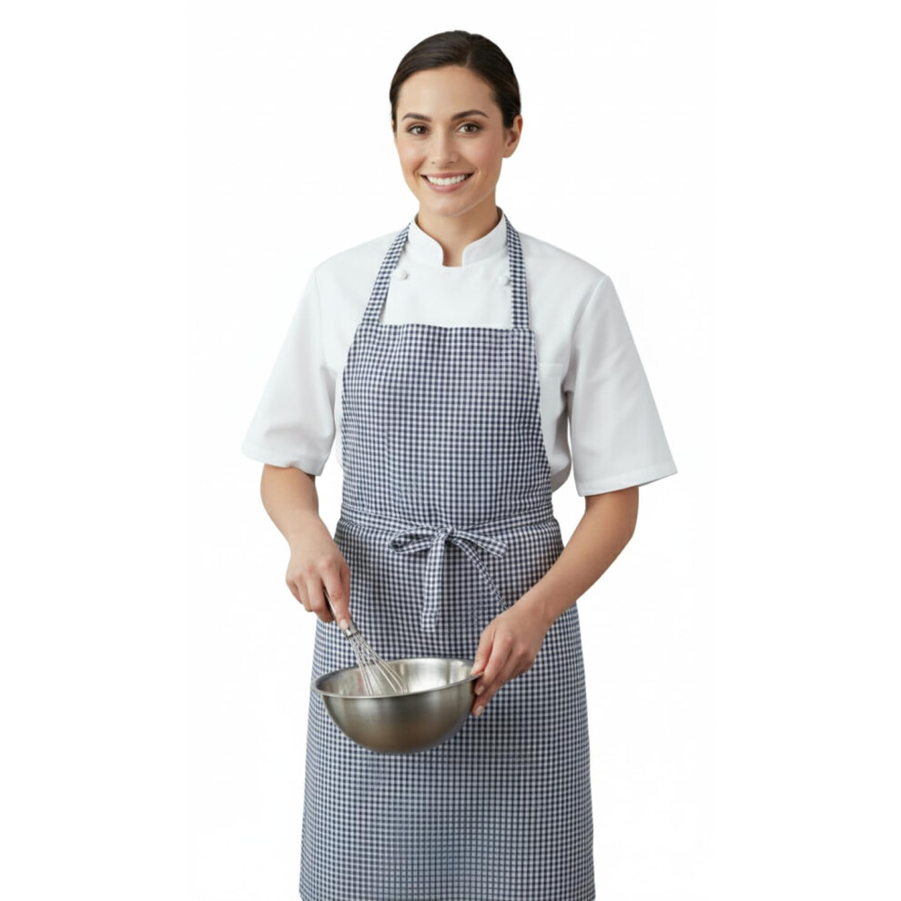 Ibex Unisex Bib Apron - No Pocket, Professional Kitchen Apron For Chefs, Waiters, Cooks, Bar Staff, Catering, Gingham Blue 5051225342906