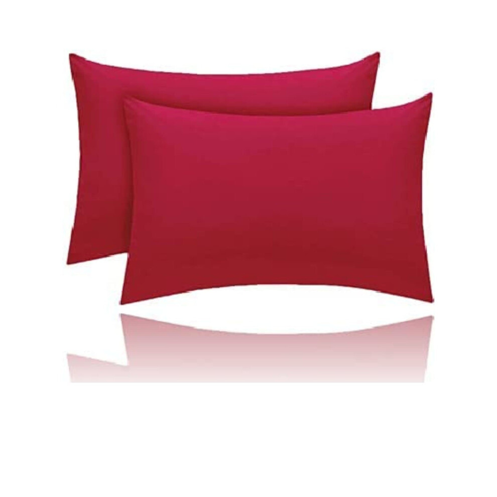 Pillowcase 2 Pack Polycotton Pillow Case Cover 50X75cm - Plain Dyed Housewife Pillowcases With Envelope Closure Red Kanak