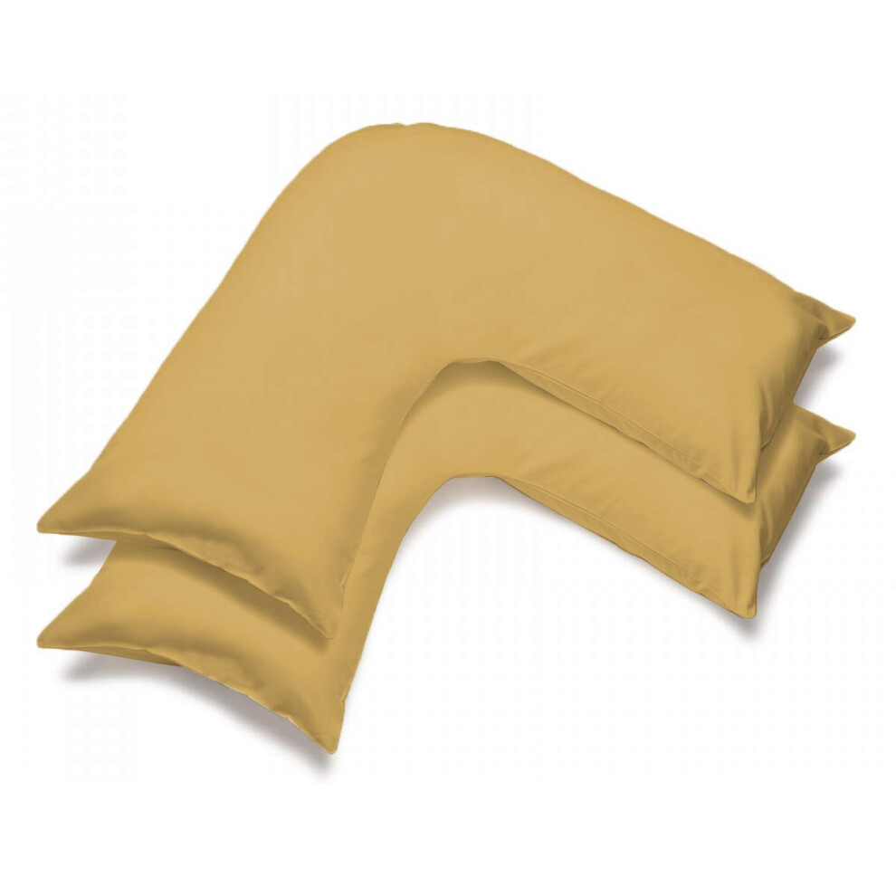 Mfabrics Pack Of 2 | Poly-Cotton Plain Dyed V Pillow Covers | Uk V-Shaped Pillowcase Pair (Latte)