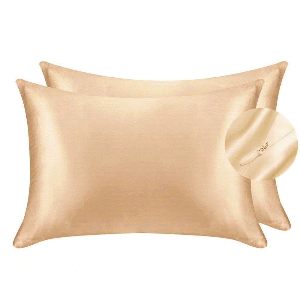 Juwenin Home Silky Luxury Satin Pillow Case For Hair & Facial Skin To Prevent Wrinkles Hidden Zipper (Gold, Standard(50X75cm) 2 Pk)