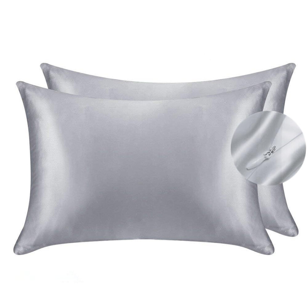Juwenin Home Silky Luxury Satin Pillow Case For Hair & Facial Skin To Prevent Wrinkles Hidden Zipper (Silver, Standard(50X75cm) 2 Pk)