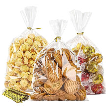 100 PCS 9 * 15 cm Cellophane Sweet Bags with Twist Ties, Clear Cookie, Cake & Candy Bags for Party Favours, Halloween, Christmas & Candy Buffet
