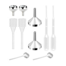 MUNSKT 10 Pcs Small Funnel Set, Aluminium Mini Funnel Metal, Plastic Dropper Plastic Dispenser for Bottle Filing Essential Oil, Filling Small Bottle,