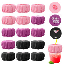 15 Piece Drink Cover Scrunchies, Elastic Fabric Class Cup Drink Covers, Anti Spike Drink Cover with Straw Hole, Reusable Drink Covers, Band Cup Cover