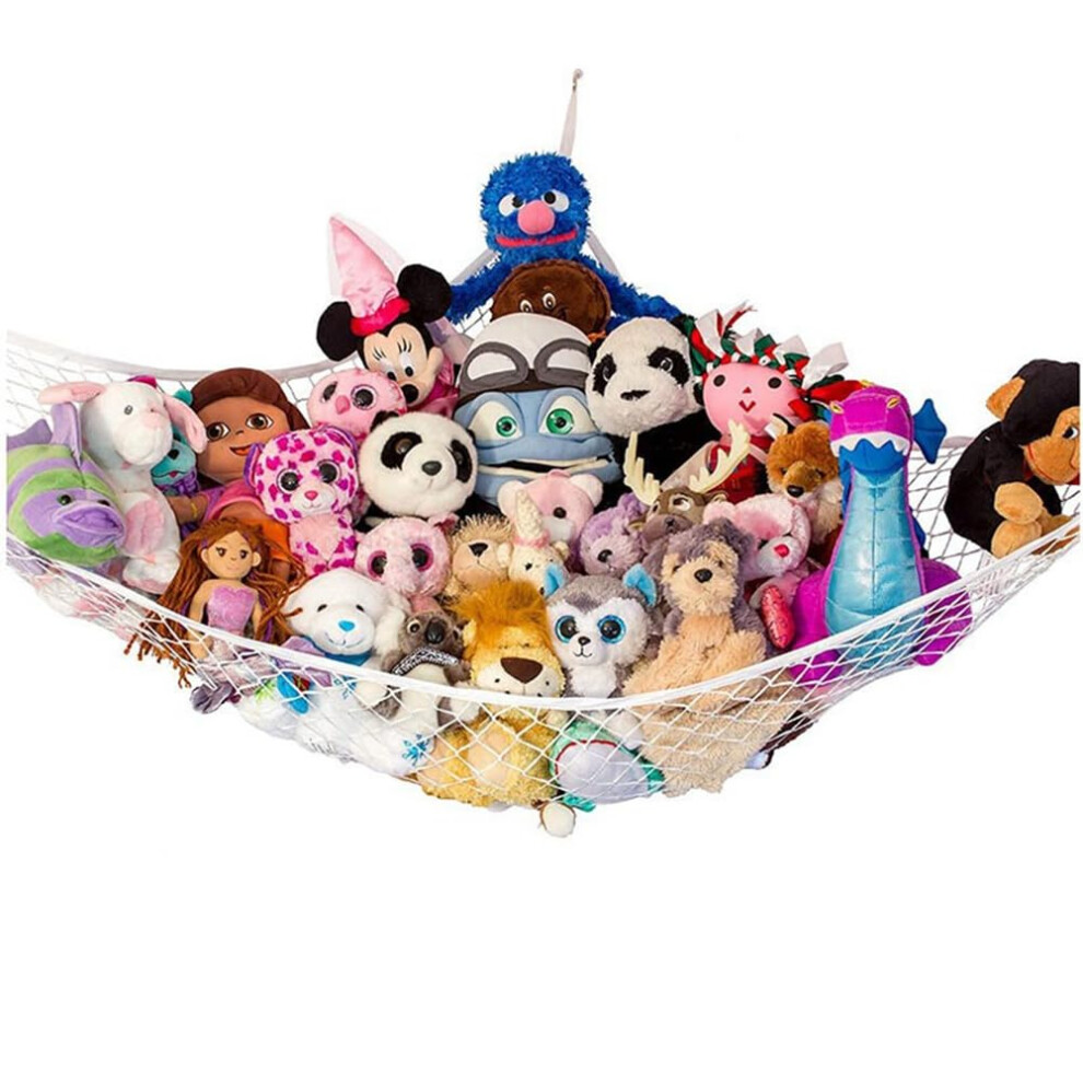 Toy Hammock With Hooks For Stuffed Animals Teddy Toy Storage Net Corner Hanging Toy Storage (White) White Shouzhigo