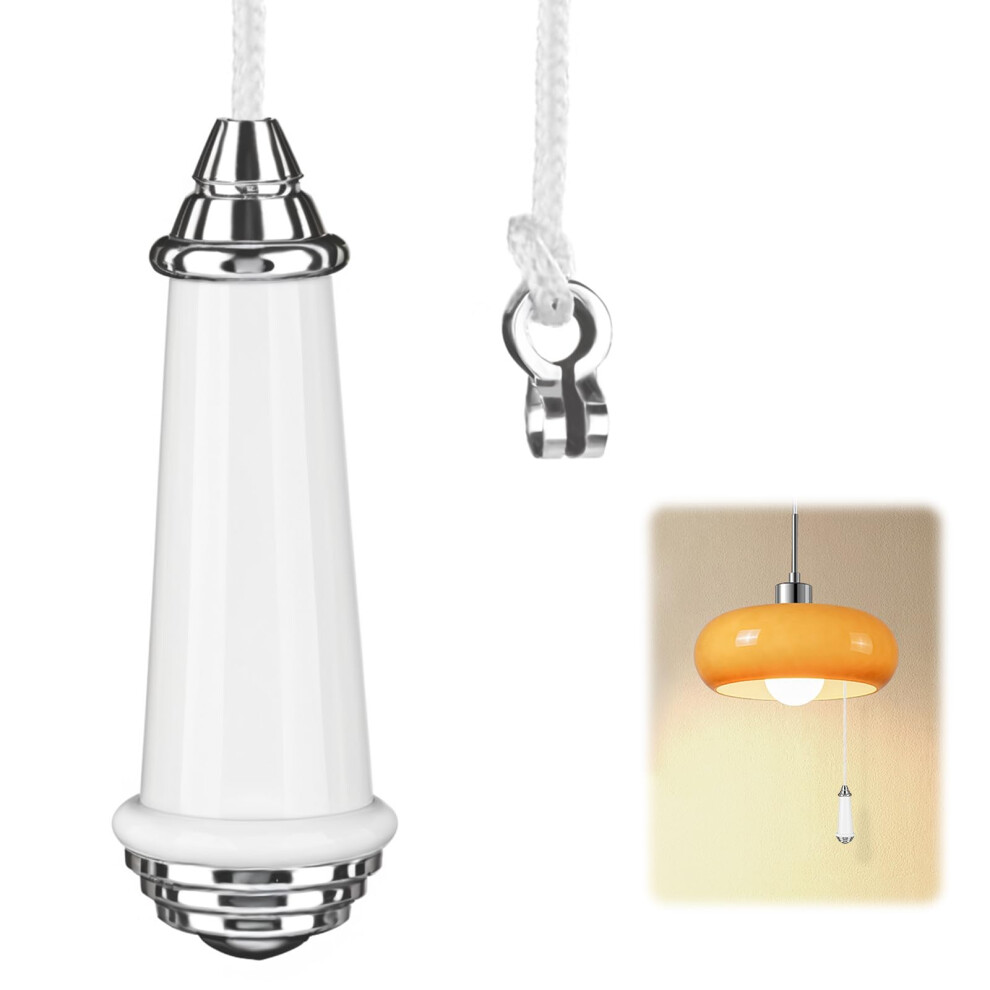 Qilucky Light Ceramic Bathroom Pull Cord, Pull Cord Switch Bathroom, Pull Cord Handle With 150Cm Pull Cord Extension And Cord Connector,