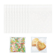 Siliget 100Pcs Cellophane Bags - 15 x 15 cm, Self Adhesive Small Plastic Packaging Bags with White Dot, Clear Frosted Plastic Package for Sweet Cookie