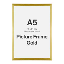 Modern Gold A5 Photo Frame for A5 (15 x 21cm) Photos or Pictures, Plexi Glass, Freestanding or Wall Mounted Landscape or Portrait