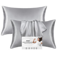 Aisawate Pack of 2 Satin Pillowcases for Hair and Skin, 100% Silky Luxury Satin Cushion Cover with Envelope Closure, Gray Pillowcase, Soft and