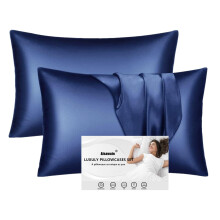 Aisawate Pack of 2 Satin Pillowcases for Hair and Skin, 100% Silky Luxury Satin Cushion Cover with Envelope Closure, Dark Blue Pillowcase, Soft and