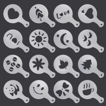 Coffee Stencils 16 Pcs Plastic Reusable Coffee Accessories Cake Decorating Stenci Cappuccino Arts Templates Chocolate Shaker Barista Tool for Drinks,