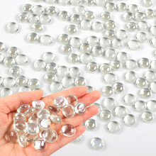 Deepton Glass Pebbles, 150 PCS Flat Glass Beads for Vases Approx 360g, Clear Decorative Stones for Aquariums, Vases, Flowerpots, Mosaics, and Outdoor