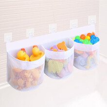 Bath Toy Storage Net, Bathroom Toy Hanging Organiser Mesh Bag 3 Compartment Large Opening Bathtub Toy Holder with 10 Adhesive Hooks Bath Toy Tidy